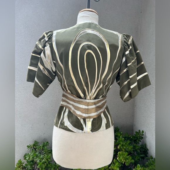 Vintage gorgeous Art to wear olive green jacket top silvers belt XS Terry & Toni - Picture 2 of 11